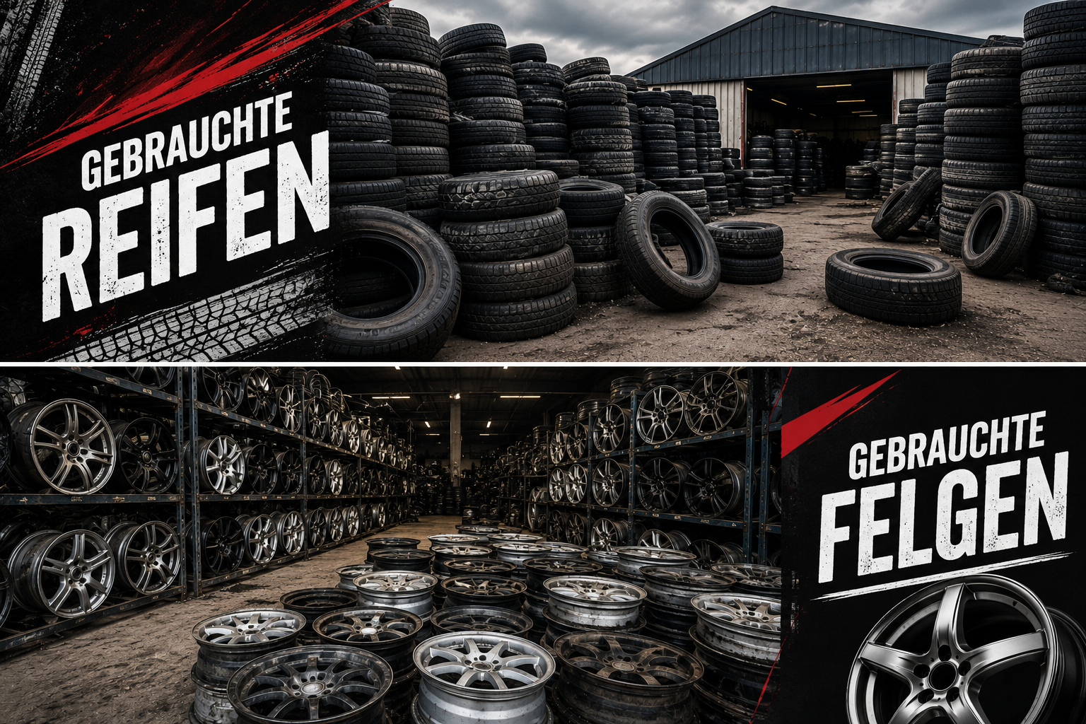 Gebrauchte Reifen und Felgen auf einem Entsorgungshof